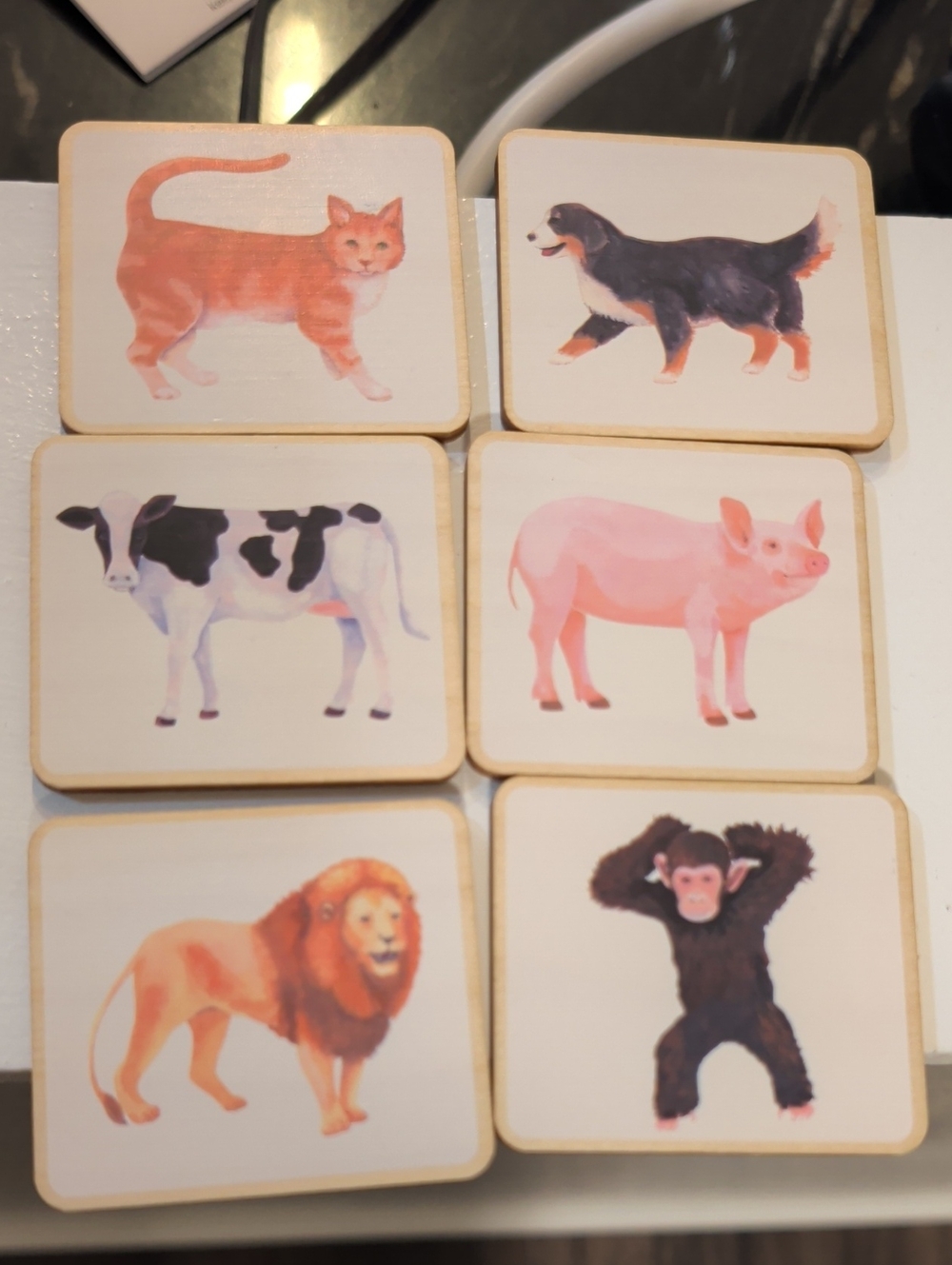 Wooden Animal Matching Tiles - Pink, Brown, Black